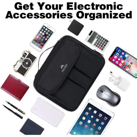 Electronics Organizer, Waterproof Case Portable Double Layer Bag, Black - Picture 6 of 6